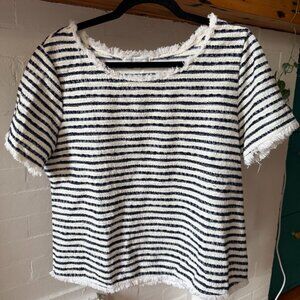 Green Envelope Navy Blue & White Striped Blouse Size L